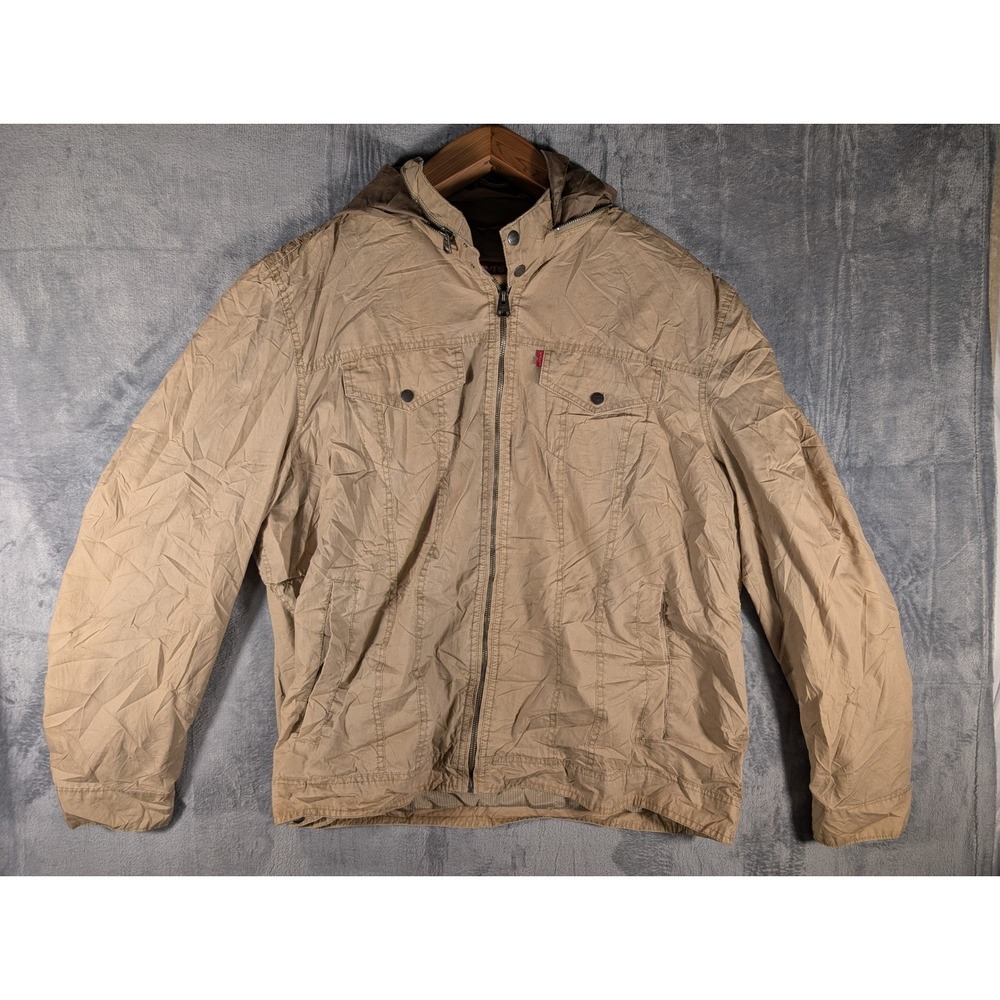Levi's Men's Tan Canvas Utility Bomber Jacket with Hidden Hood Size Small